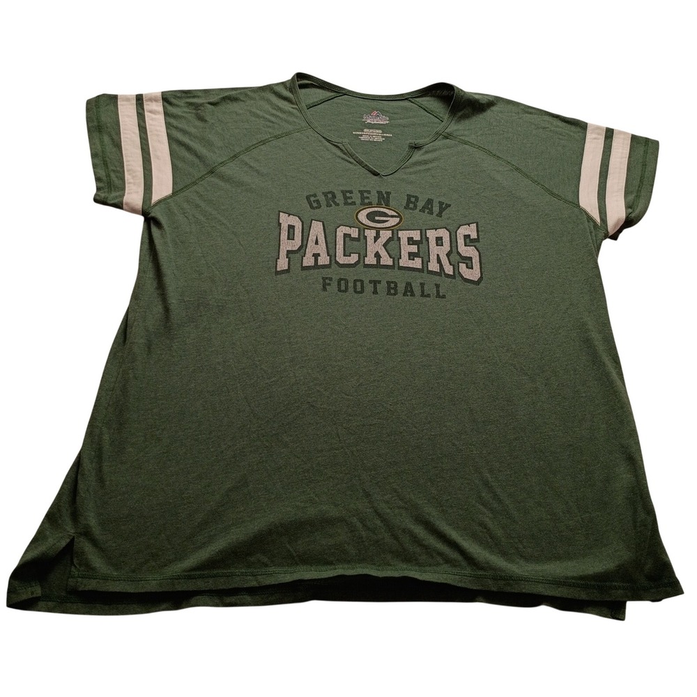 Majestic Green Bay Packers Women's T-Shirt V-Neck Stripe XXL Green NFL Football